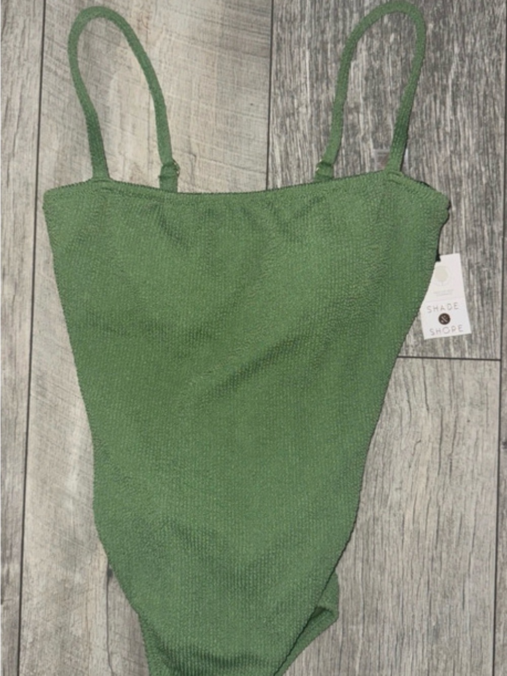 Shade & Shore Green Ribbed One-Piece Medium Swimsuit
